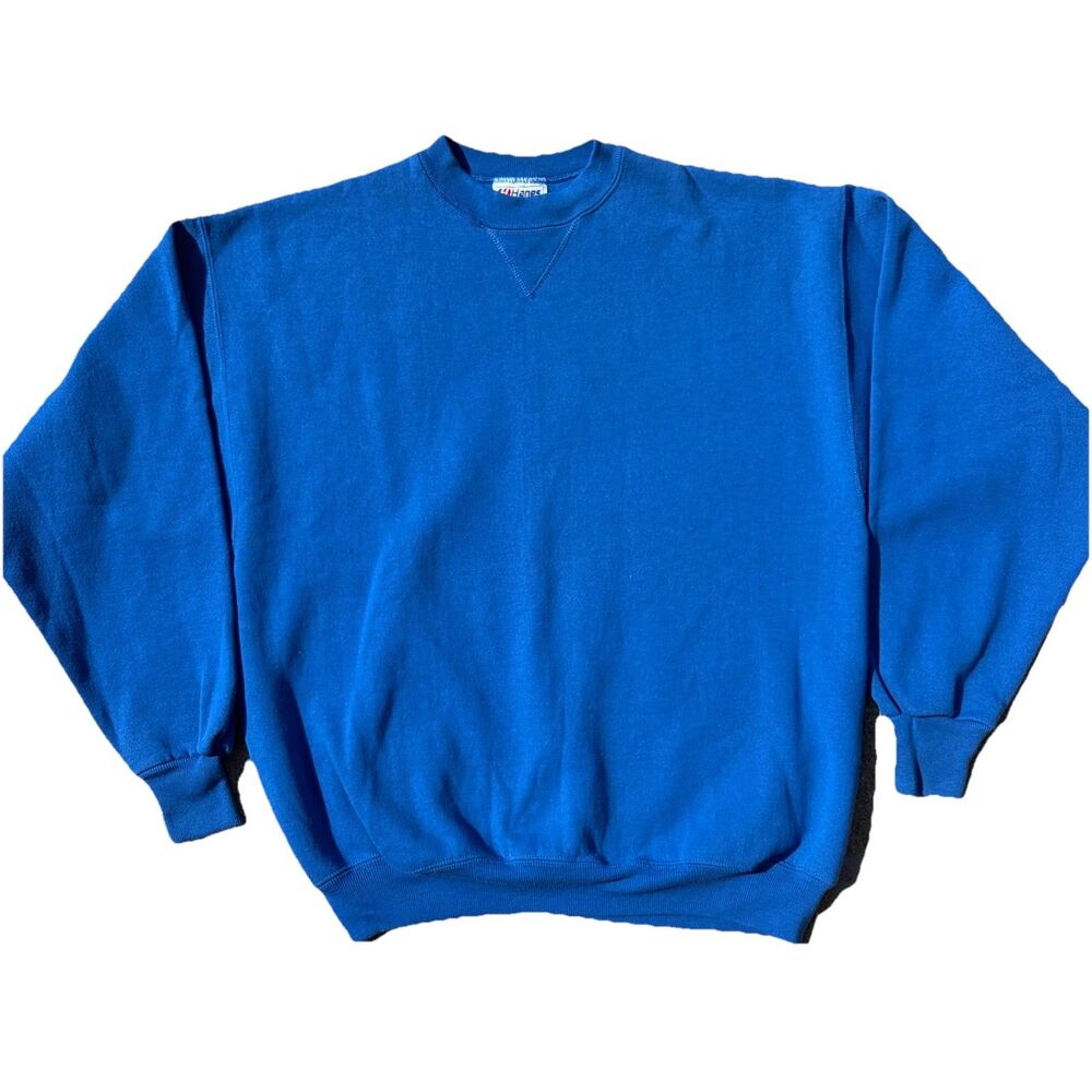 1990s Hanes Classics Sweatshirt Mens XL Blue Vintage Raglan Crewneck USA Made